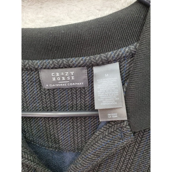 Crazy Horse Sweater Mens Medium Gray Striped Knit Long Casual Sleeve Collared - Picture 7 of 8